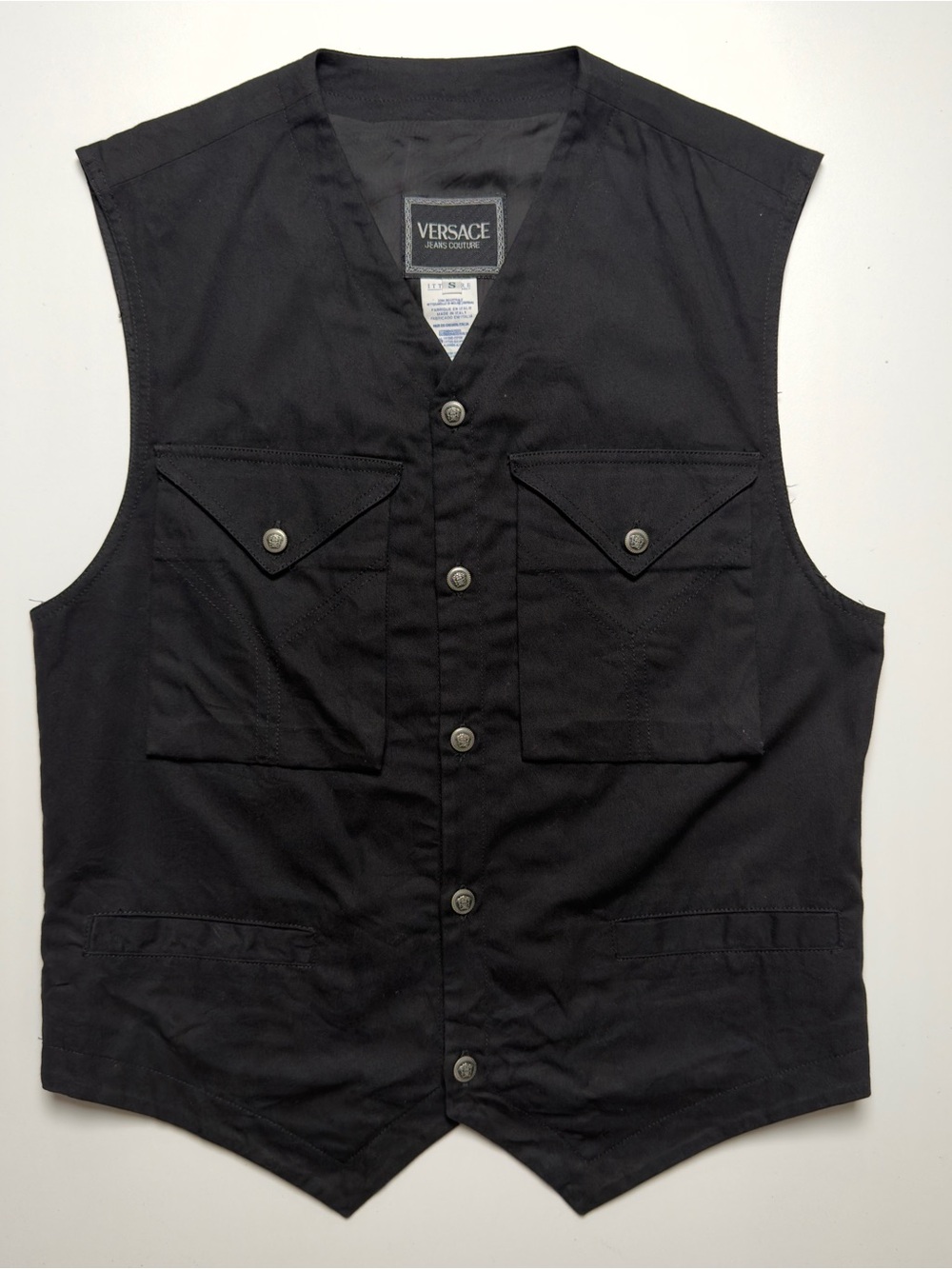 Versace Jeans Couture Medusa Button Waistcoat Vest Mens Small Black Silver
